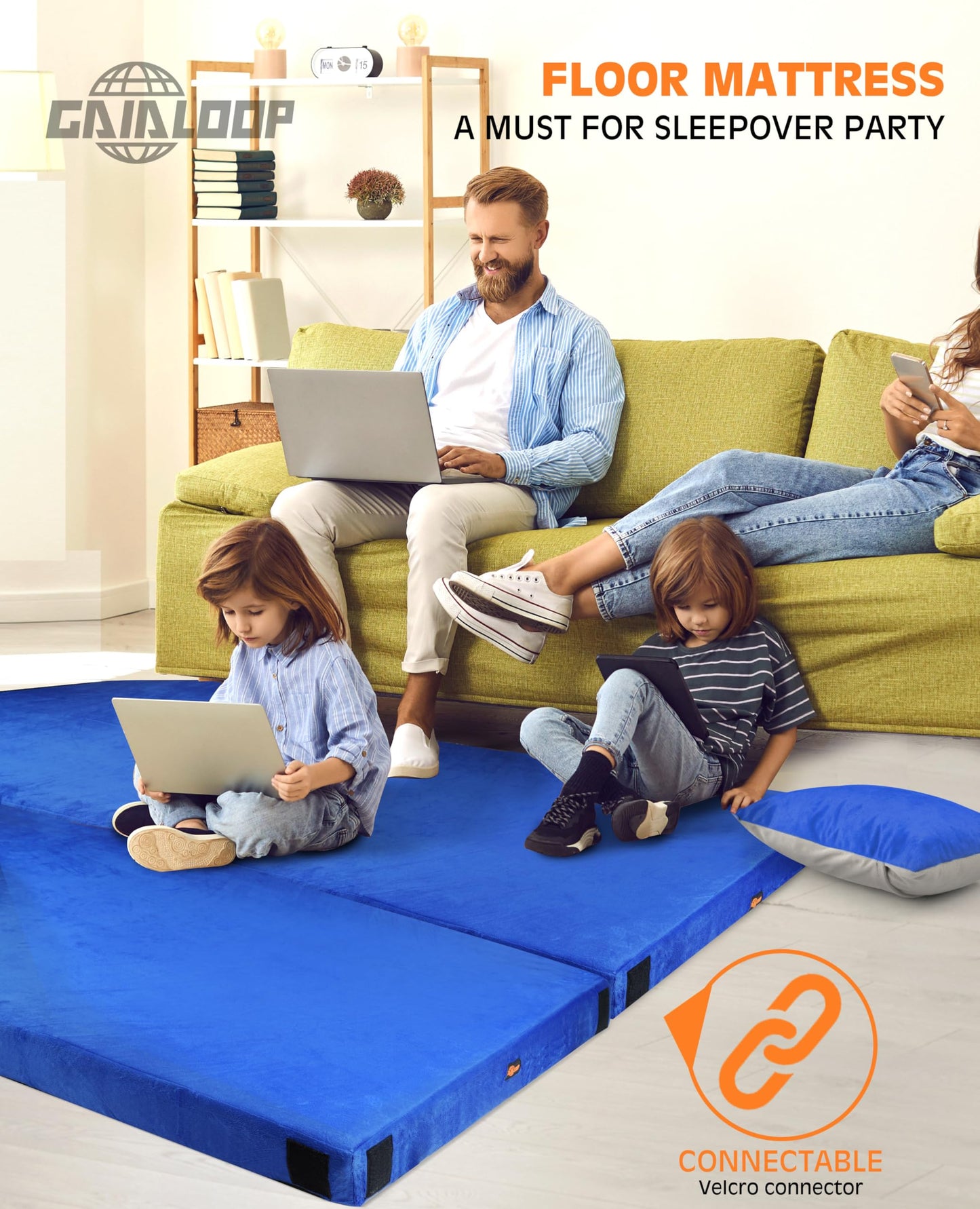 GAIALOOP 4 INCH Thick Memory Foam Camping Pad Futon Mattress, Portable Floor Sleeping Mat Sleepover Guest Bed Roll Up Mattress for Outdoor Extra Supportive for Side Sleepers [Single:75 * 30 * 4"]