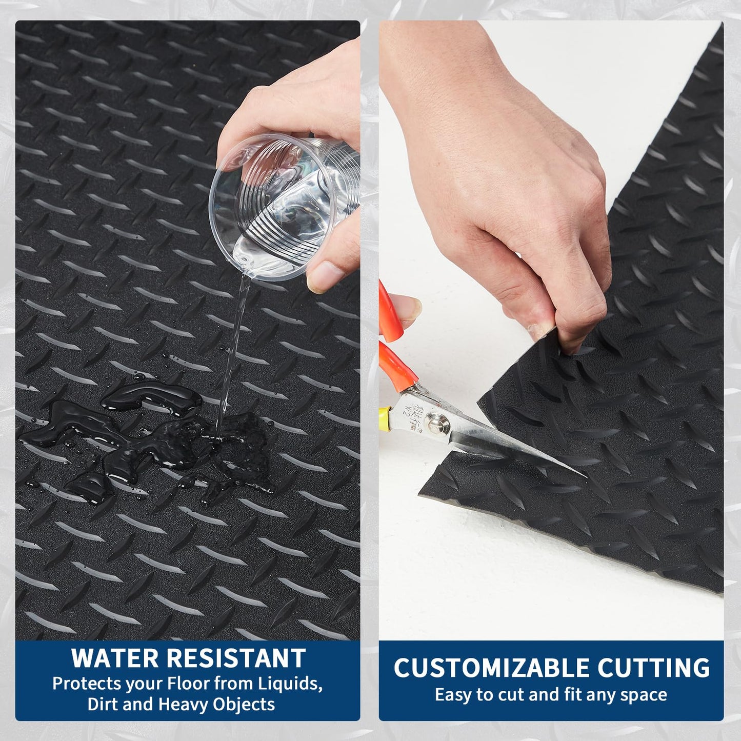 7.8 x 18 FT Garage Floor Mat, ExploreHorizon 2.8mm Thickened Flooring Roll Diamond Plate PVC Rubber Trailer Mat, Non-Slip Floor Protector Mat for Garage, Warehouse, Gyms, Trailer, SUV