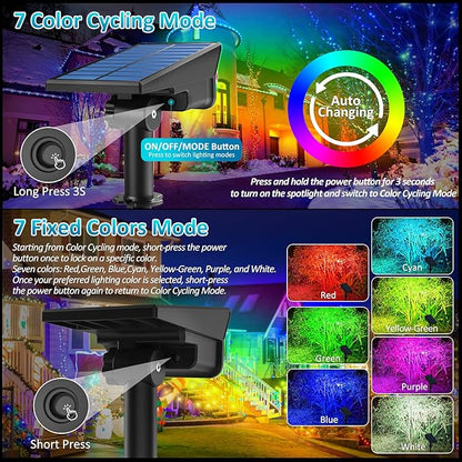 T-SUNUS Solar Color Landscape Spotlights Outdoor Christmas, IP65 Waterproof RGB Spot Light 2 Pack Auto Dusk to Dawn Landscaping Wall Lights for Tree Yard Garden Driveway Porch Walkway Pond Halloween