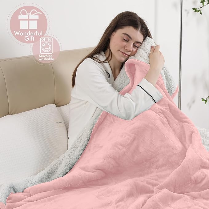 Electric Heated Blanket Full Size, Soft Cozy Flannel Sherpa Heating Blanket with 6 Heating Levels & 1-10 Hours Auto Off, Overheat Protection, Machine Washable Heating Blanket 72" x 84", Candy Pink
