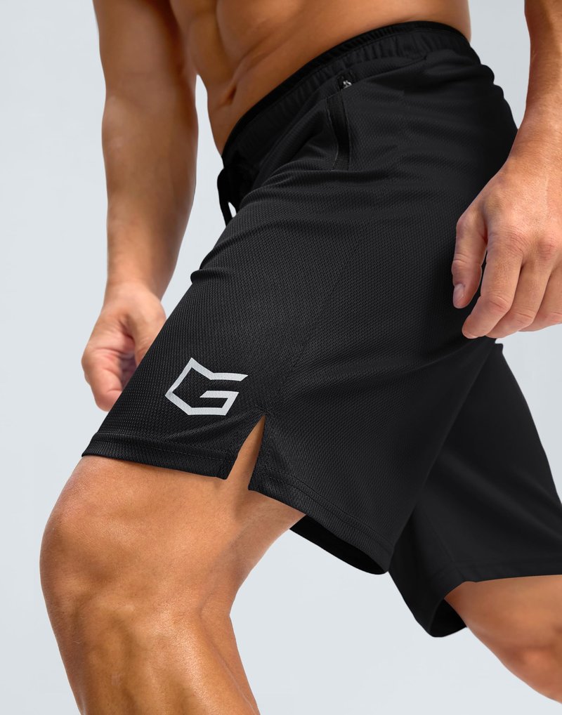 G Gradual Men's Gym Shorts wtih Zipper Pocket 9" Athletic Basketball Mesh Shorts for Men Workout Quick Dry Lightiweight(Black,L)