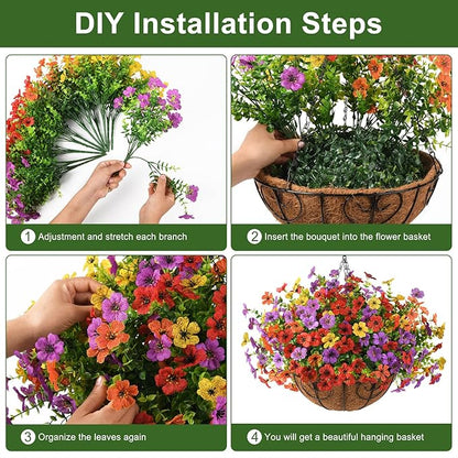 Artificial Faux Hanging Flowers Plants with Basket for Outdoor Spring Decoration, Fake Silk Daisy Outside Indoor UV Resistant Look Real Yard Patio Front Porch Garden Balcony Home Decor(Mix2)