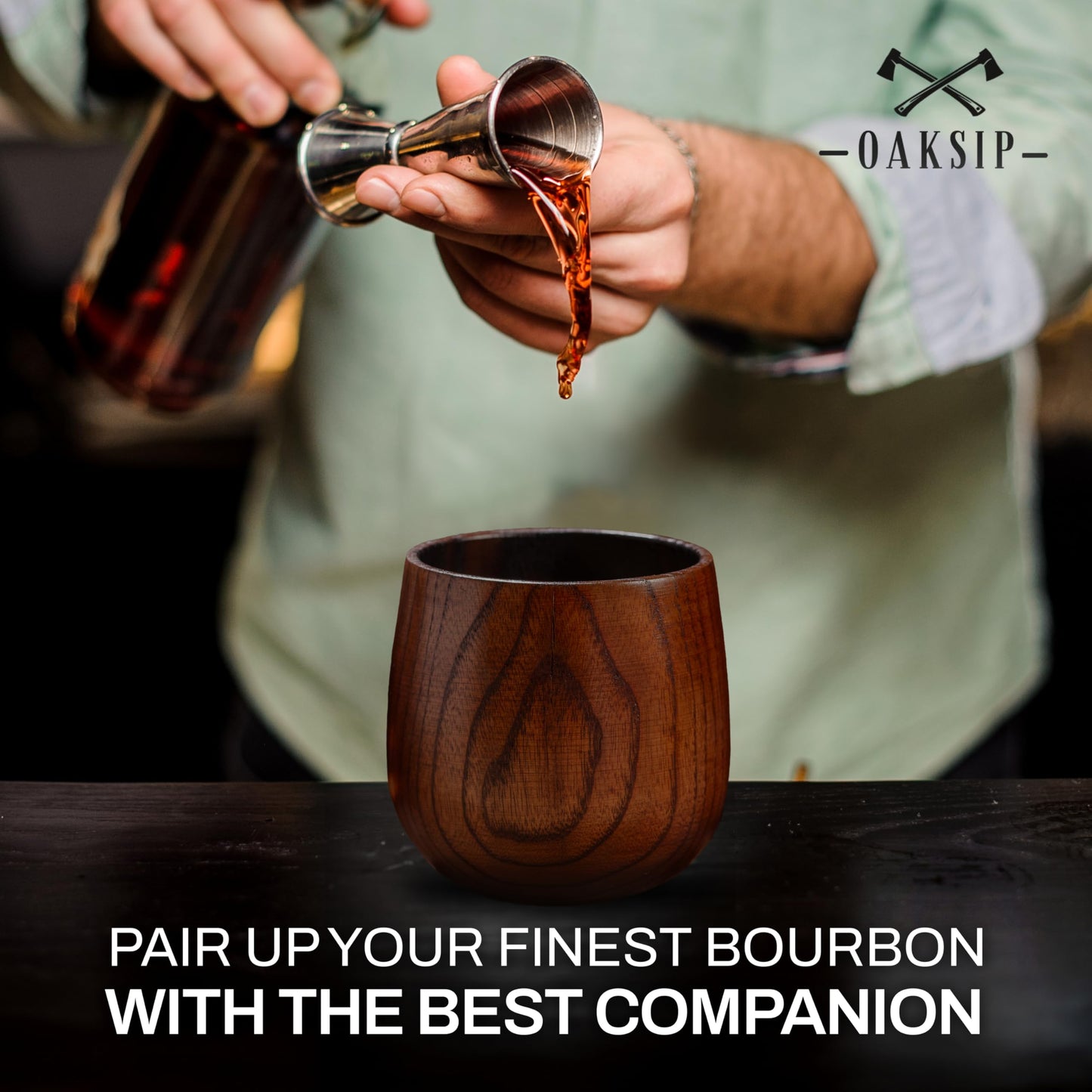 Oaksip The Original Charred Wooden Bourbon Drinking Glass | Charred Old Fashioned Glass | Bourbon Gifts for Men, Dad, or Brother | Whiskey Gifts