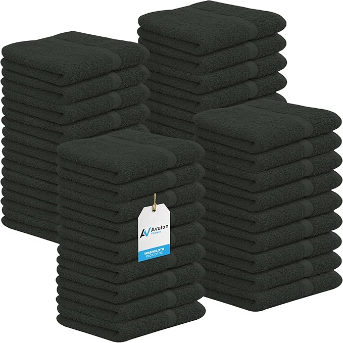 Avalon Towels Cotton Washcloths – Size 12x12 Inches, 100% Ring Spun Cotton