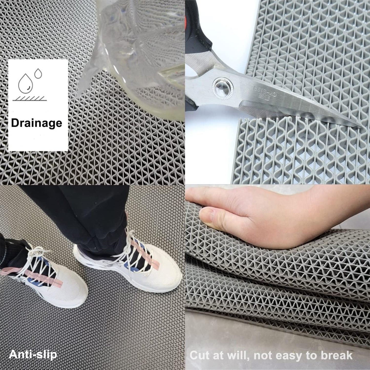 4x10 Ft Non Slip Drainage Floor Mats, 0.22'' Thick PVC Mesh Hollow Drainage Mat, Bathroom Pool Floor Mat for Garage Basement Restaurant Swimming Pool Bath Shower Wet Area (Gray)