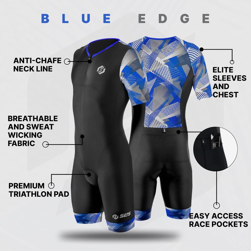 SLS3 Triathlon Suits Mens - Aerodynamic Sleeved Tri Suit Men – Lightweight Trisuit with Premium FX Fabrics - 2 Pockets (Black/Red Geo, Medium)