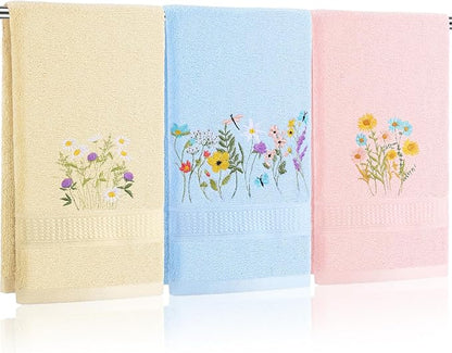 Wildflower Hand Towels Farmhouse Pink Blue Yellow Wildflower Bathroom Decor