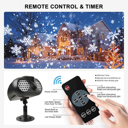 Christmas Snow Projector Lights, Dynamic Rotating Snowflake Projection Light Outdoor, IP65 LED Snow Spotlight Lightning for Halloween Xmas New Year Party Wedding Holiday Garden Decor