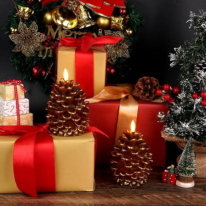 Homemory 2 Pcs Flameless Pine Cone Candle, LED Candles with 6H Timer, Real Wax Battery Operated Candles for Fireplace Decor, Holiday Indoor Decoration,Brown(D3.5 x H5.3 Inch)