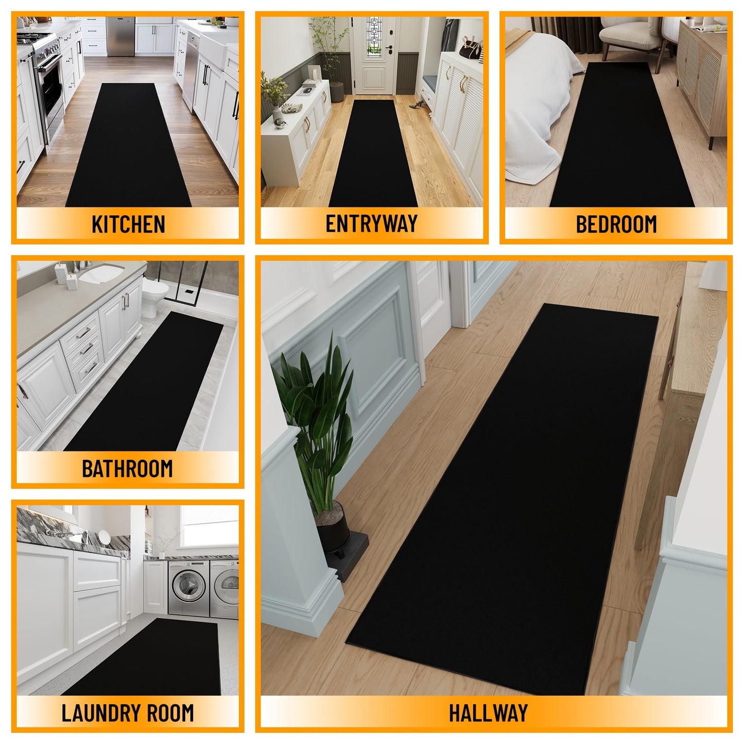 Ottomanson Hallway Runner Rug 2'7" x 9'10" Non Slip Solid Area Rugs Easy to Clean Laundry Rug Runner Durable & Pet Friendly Floor Carpet Runners for Hallways Entryway Living Room Kitchen, Black