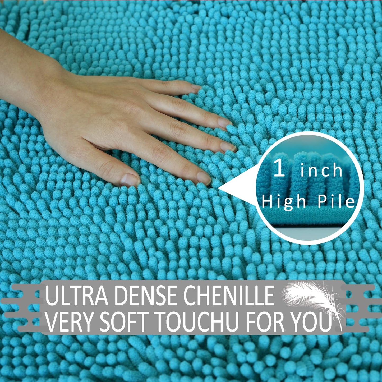 Bathroom Rugs Sets 3 Piece Non Slip,Bath Rugs with PVC Backing Bath Carpet,Bathroom Rug Washable,Absorbent,Plush Carpet Mats,Bath Mats for Bedroom, Kitchen,Tub,Home Decor (Turquoise)