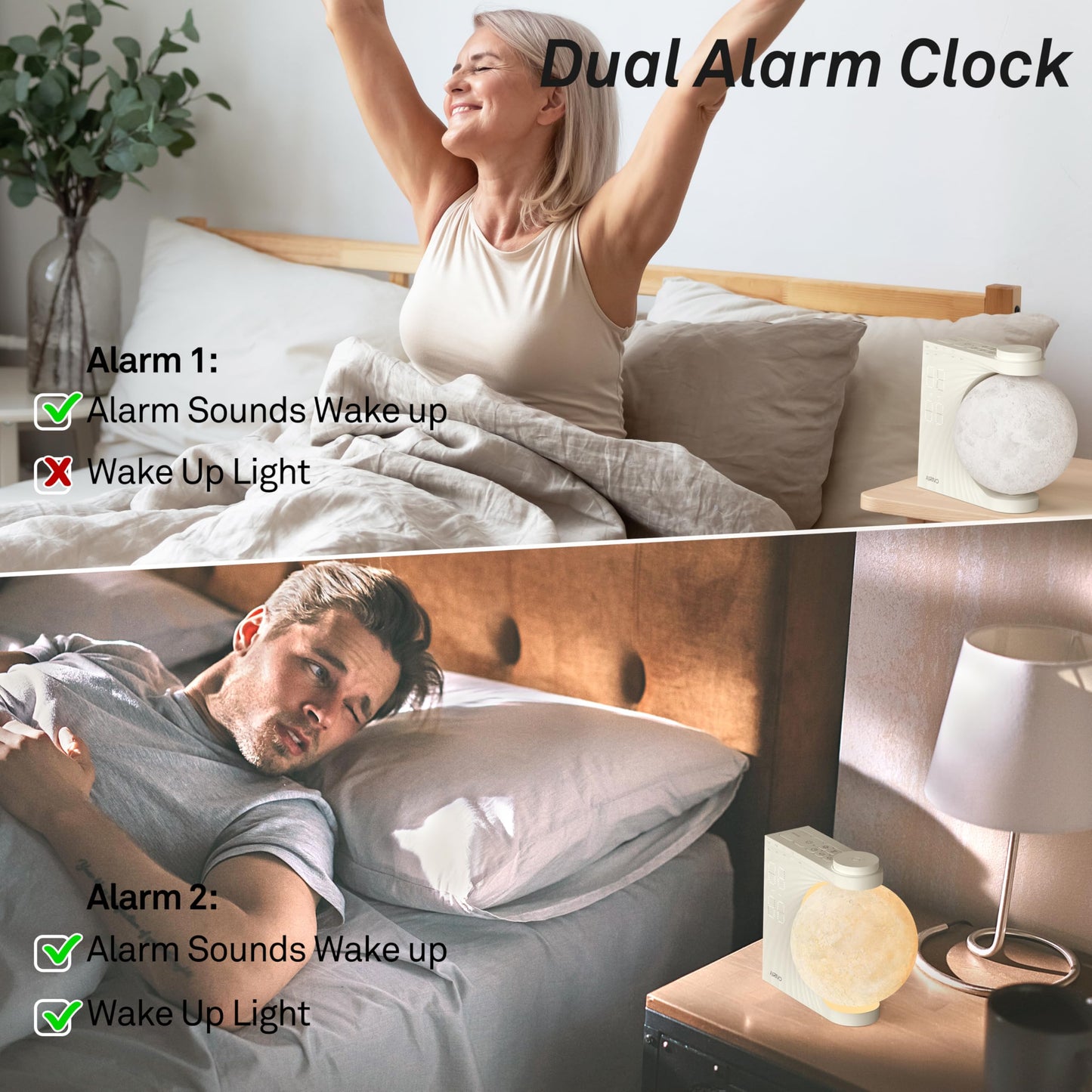 AIRIVO Sunrise Alarm Clock for Bedrooms, Wake Up Light & Sound Machine, Moon Night Light with Dual Alarms, 15 Sounds, 12 Volume Levels, Snooze for Kids Teens Heavy Sleepers