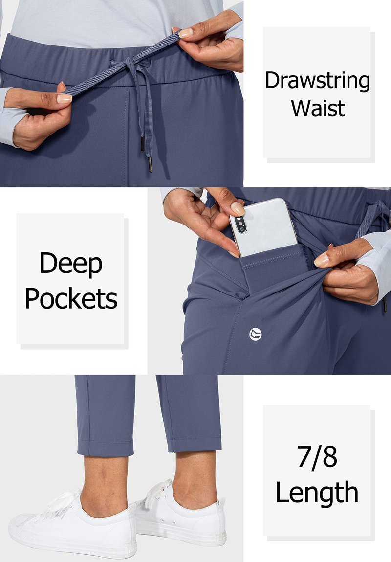 G Gradual Women's Pants with Deep Pockets 7/8 Stretch Sweatpants for Women Athletic, Golf, Lounge, Work (Dusty Blue, XX-Large)