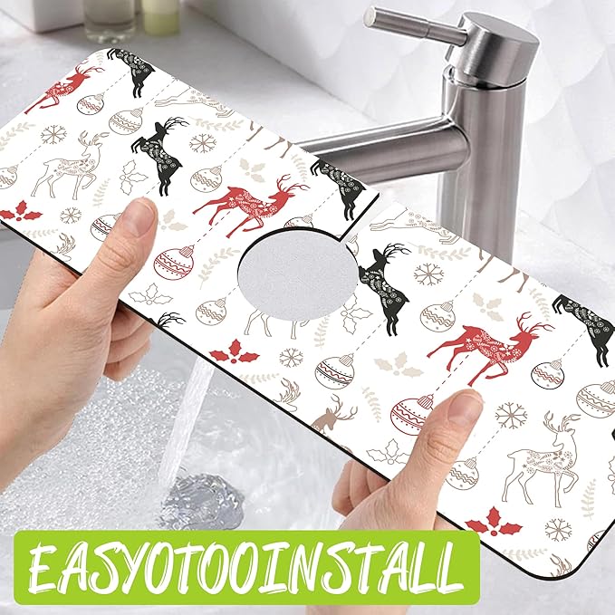Chrismas Sink Splash Guard Faucet Mat Christmas Absorbent Fast Drying Mat Sink