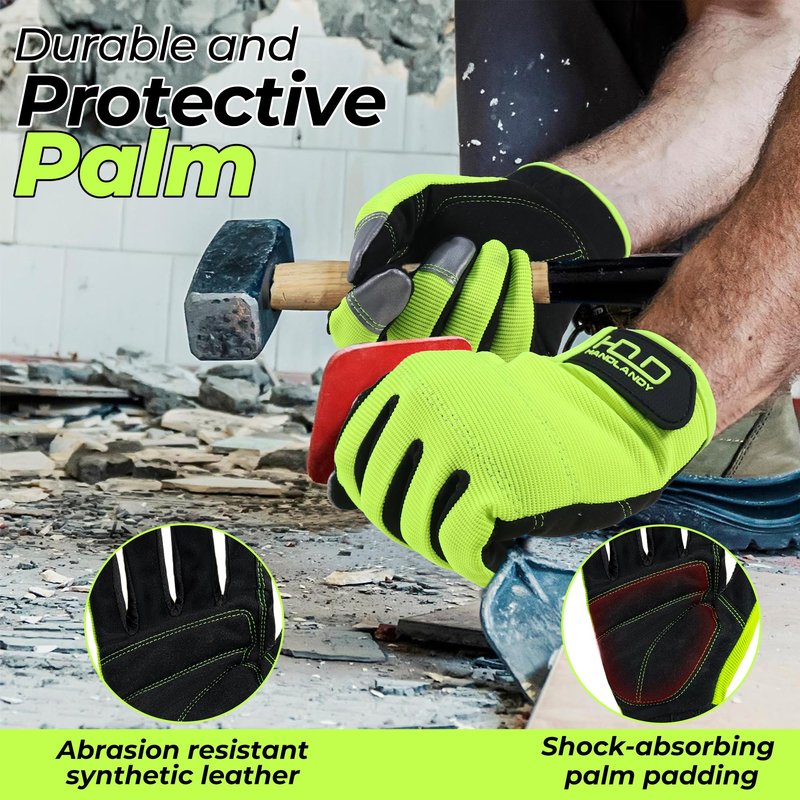 HANDLANDY Work Gloves for Men & Women, Utility Mechanic Working Gloves Touch Screen, Flexible Breathable Gardening Gloves for Yard Maintenance (X-Large, 1 Pair)