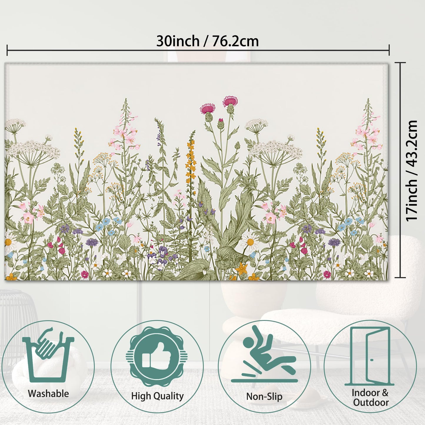 IGPPDO Door Mat, Flower Herbs Front Door Mat 17''x30'', Wild Plant Doormats Indoor Entrance, Welcome Entry Mat,Outdoor Welcome Mat,Low-Profile Floor Rugs for Entry Patio