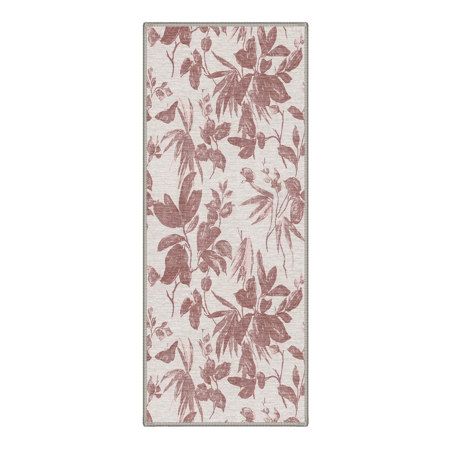 GENIMO 2X5 Hallway Runner, Machine Washable Non Slip Low Pile Soft Rugs, Modern Botanical Botanical Leaves Carpet for Entryway, Kitchen, Dusty Rose