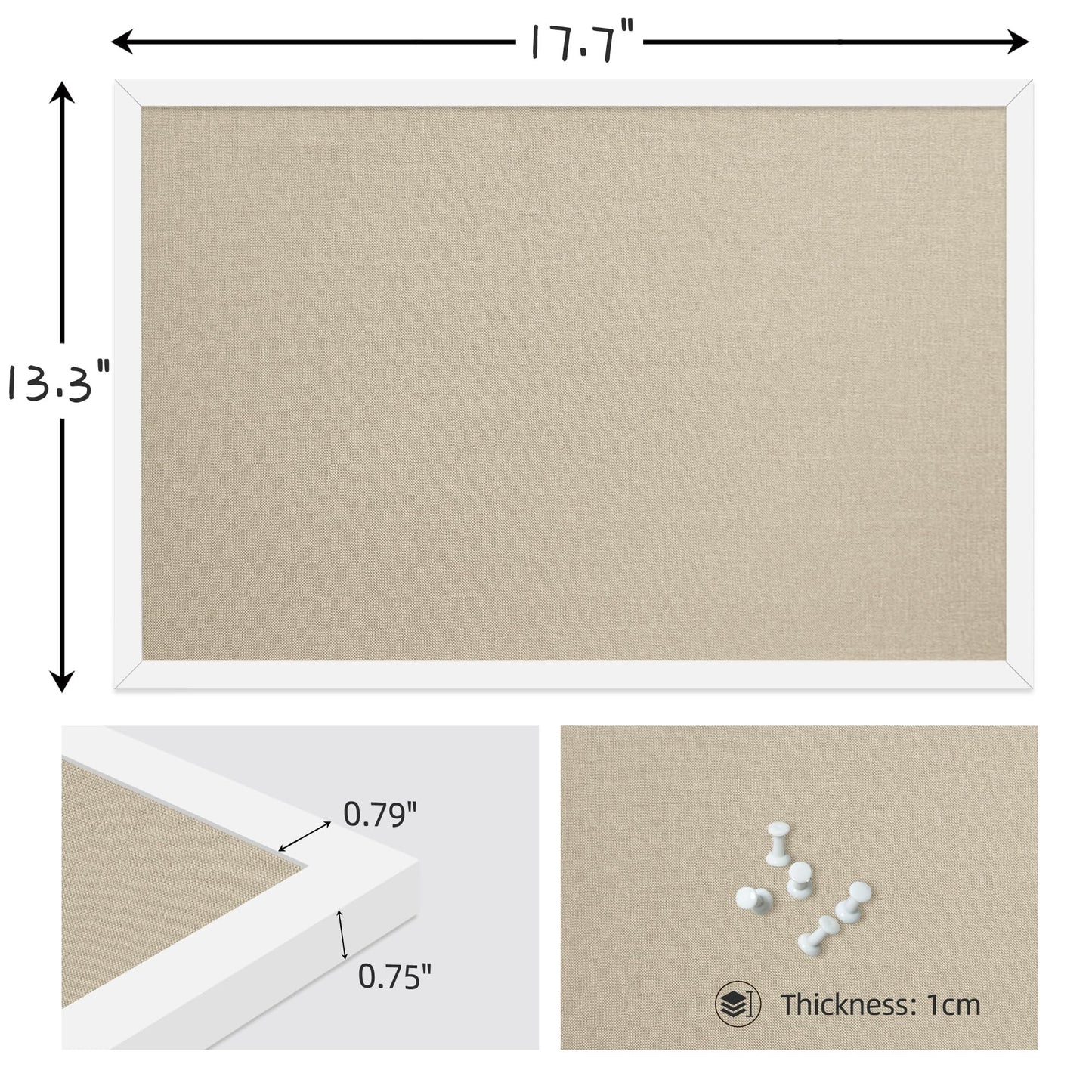 Yunihome 13.3x17.7 InchCork Board for Wall Hanging with Linen, Bulletin Board with Push Pins, Mounted Memo Message Board for Home Office Decor, Dorm Room Essentials, Classroom Organization