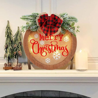 HOMCDALY Christmas Welcome Sign for Front Door, Winter Merry Christmas Wreath, Farmhouse Door Decoration Wooden Hanging Sign, Christmas Decoration (F-Xmas)
