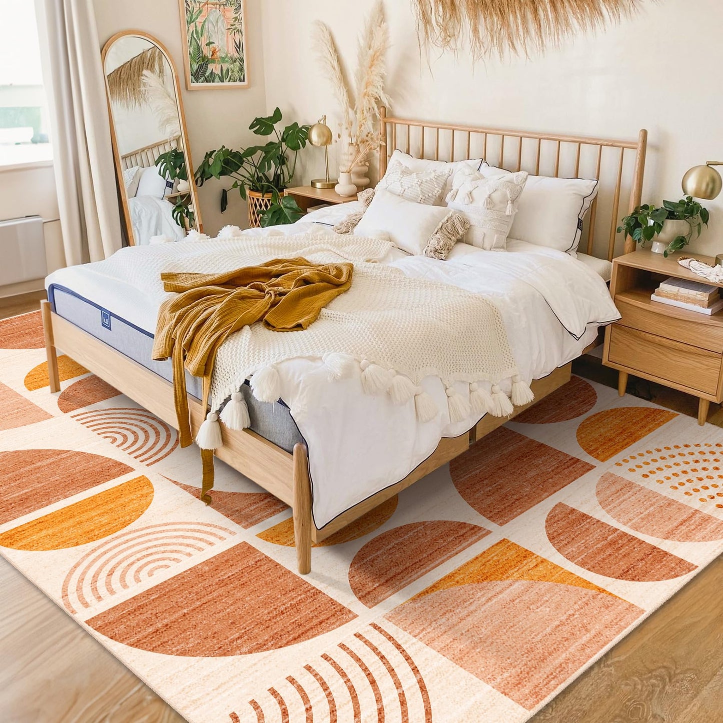 MUJOO 5x7 Area Rugs Boho,Washable Rugs for Living Room Bedroom Dining Room,Large Throw Floor Carpet Non Slip Soft Modern Abstract Bohemian Orange