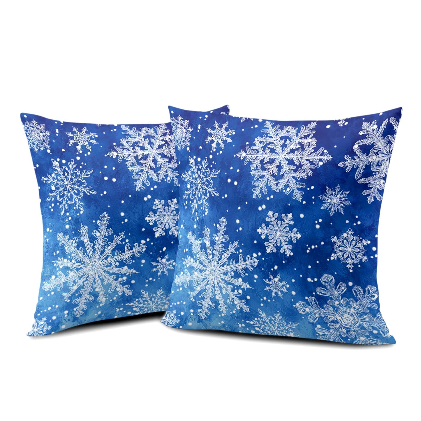 Wnoesat Winter Blue Snowflake Throw Pillow Covers 18x18 Set of 2 Merry Christmas Snowflakes Decorative Pillow Cases Xmas Holiday Outdoor Pillowcase for Farmhouse Living Room Decor