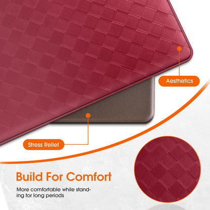 TranquilRelax Kitchen Mats, 2PCS Kitchen Rugs, Cushioned Anti Fatigue Kitchen Mats for Floor, Non-Slip Standing Desk Mat, Waterproof Kitchen Rug Set for Kitchen, Floor, Office,17.3"×30"+17.3"×47",Red