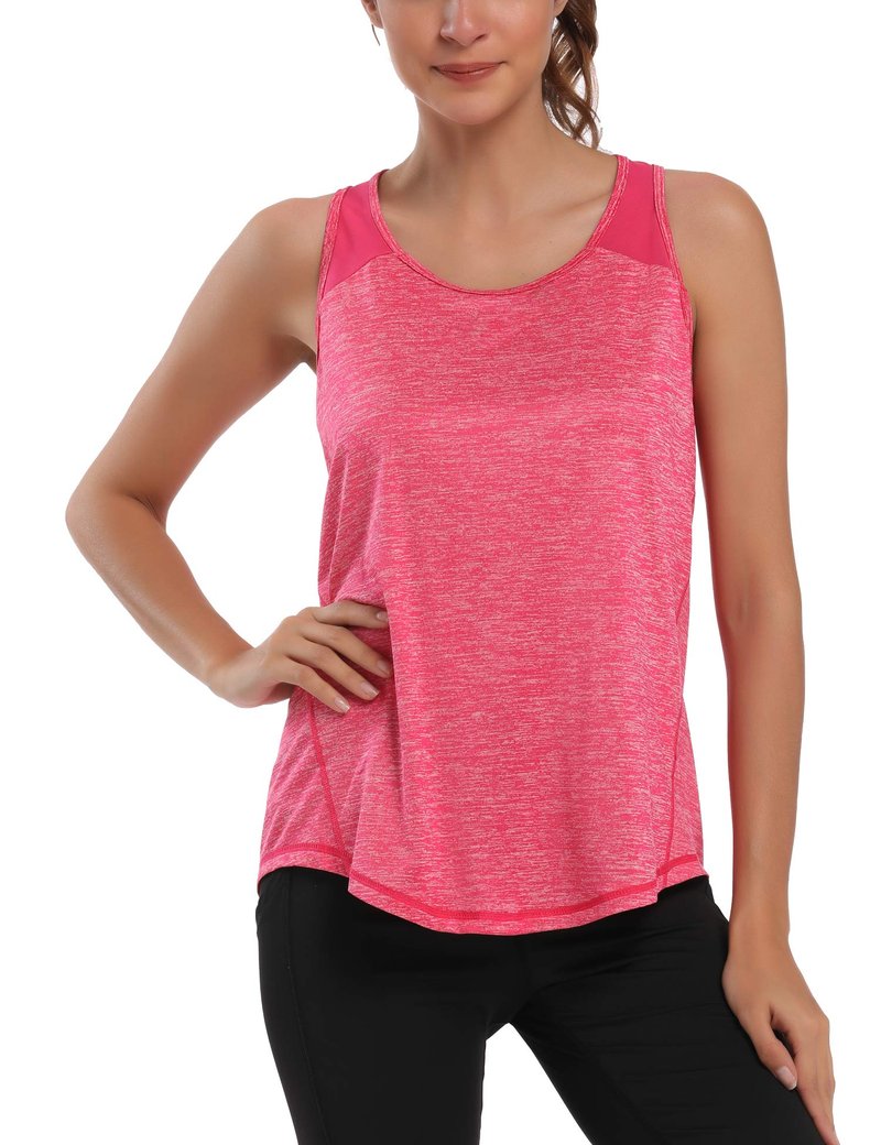Aeuui Womens Workout Tops for Women Racerback Tank Tops Mesh Yoga Shirts Athletic Running Tank Tops Sleeveless Gym Clothes Rose Red