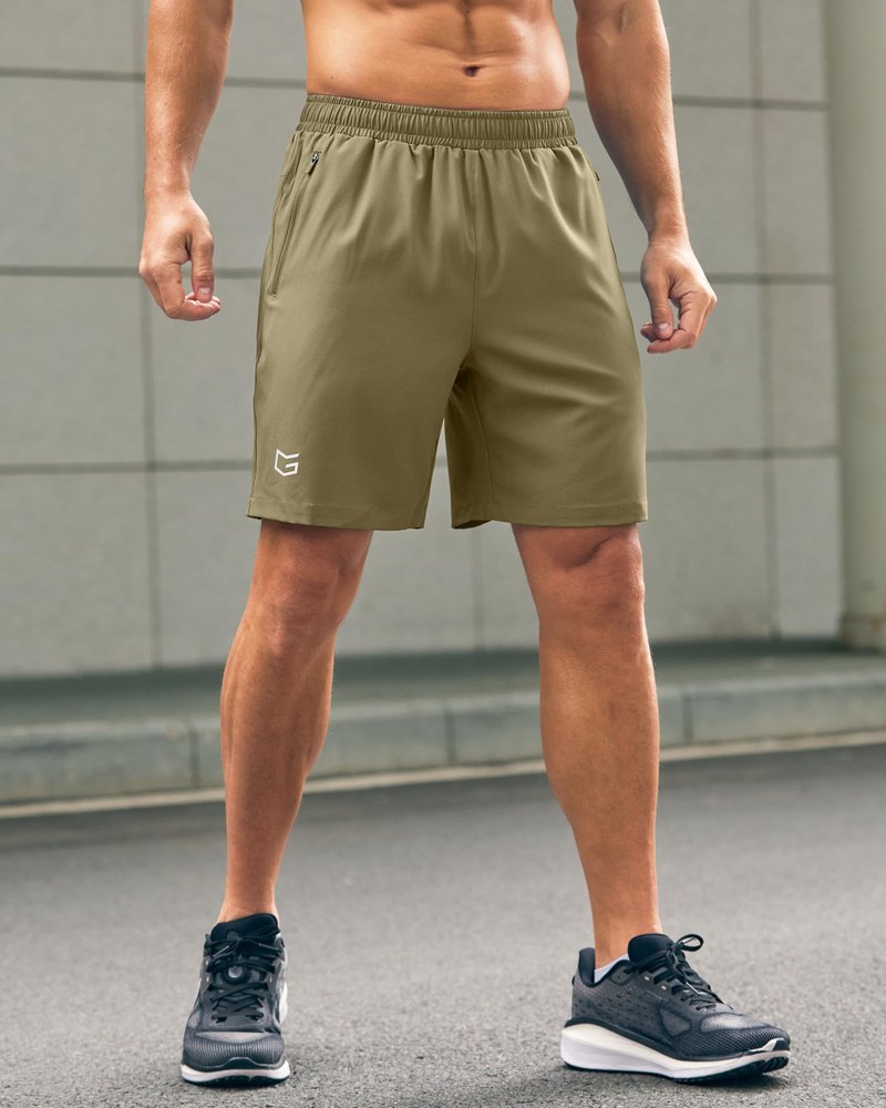 G Gradual Men's Athletic Running Shorts with Zipper Pockets Quick Dry 7"/ 5"/ 9" Workout Gym Shorts for Basketball Hiking(Dusty Khaki,7XXXL)
