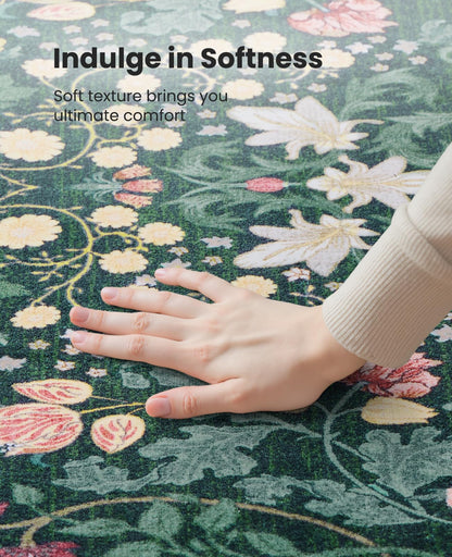 AMADA HOMEFURNISHING 8x10 Washable Area Rugs for Living Room, Non-Slip & Low-Profile Floral Large Area Rug with Durable Edge Binding, Soft Rugs for Living Room, Bedroom, Dining Room