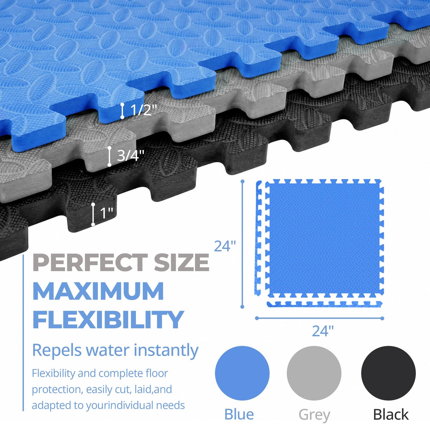 HulkFit Puzzle Exercise Mat, 3/4 Inch EVA Interlocking Foam Gym Flooring for Home Gym, Garage, Apartments, High-Density Shock-Absorbing Floor Tiles for Workout Equipment, MMA, Gymnastics, 6 Tiles