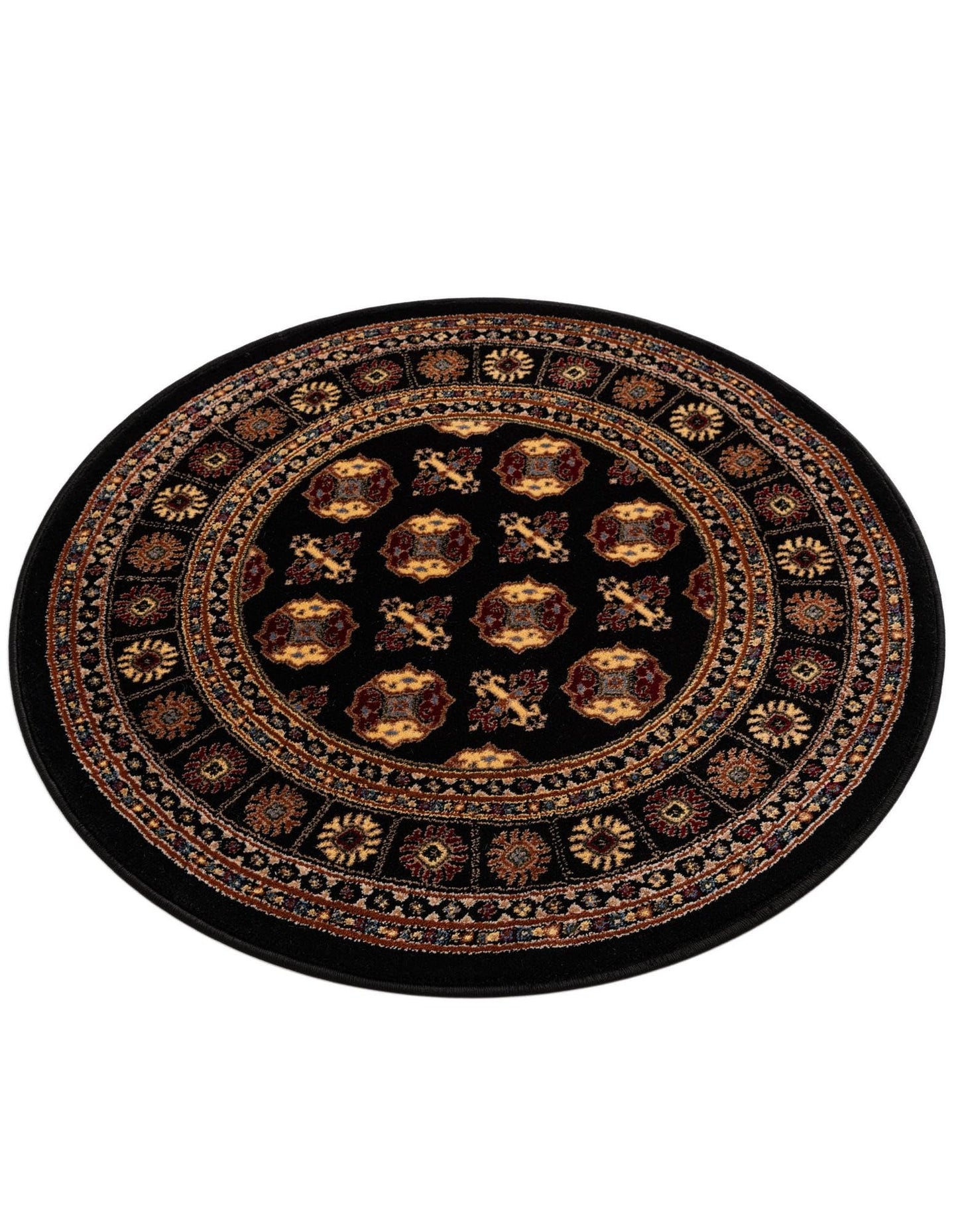 Rugs.com Bokhara Collection Rug – 3 Ft Round Black Medium-Pile Rug Perfect for Kitchens, Dining Rooms