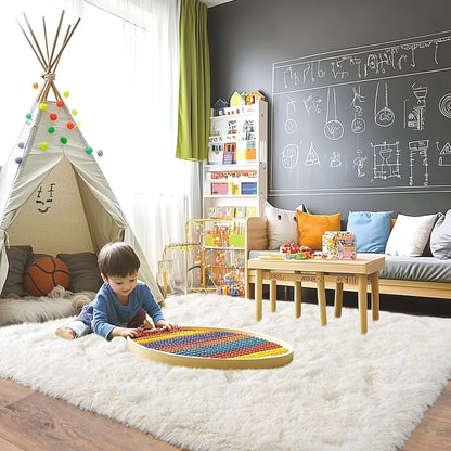 Pionblank Large Rug for Living Room 6x9 Feet, Modern Soft Shag Area Rug, Plush Fuzzy Carpet for Bedroom Girls Boys Room Home Nursery Teens Dorm Decor, Cream White
