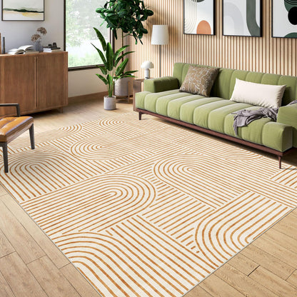 LUXRUG 6x9 Area Rug for Living Room - Large Abstract Washable Rugs for Bedroom Non-Slip Orange Dining Room Rug Rainbow Low-Pile Carpet Soft Modern Rug for Office Nursery Room