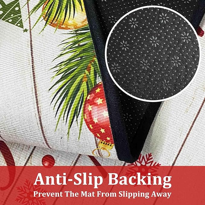 Merry Christmas Kitchen Rugs and Mats Set, Xmas Indoor Floor Mats for Winter, Merry Christmas (17"x47" + 17"x30")
