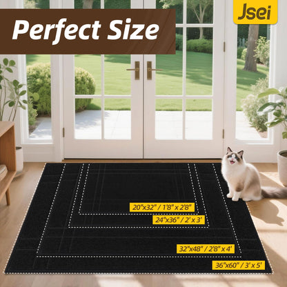 JSEI Door Mat, Low Profile Front Entryway Rugs for Wet Shoes and Dirty Pet Paws, Absorbent Dirt Trapper Doormat, Non Slip TPR Backing, Machine Washable Entryway Mat, Black, 20" x 32"