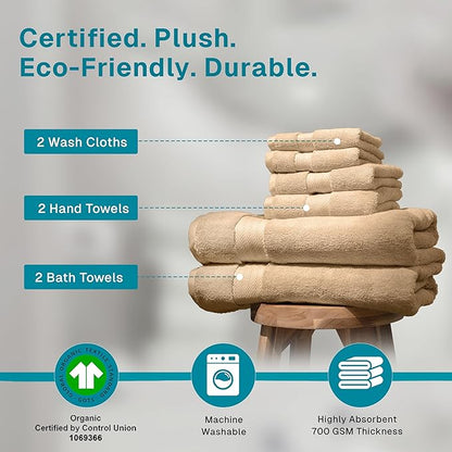Fabdreams 100% Organic Cotton Bath Towel Set of 6 700 GSM Hotel Premium Plush