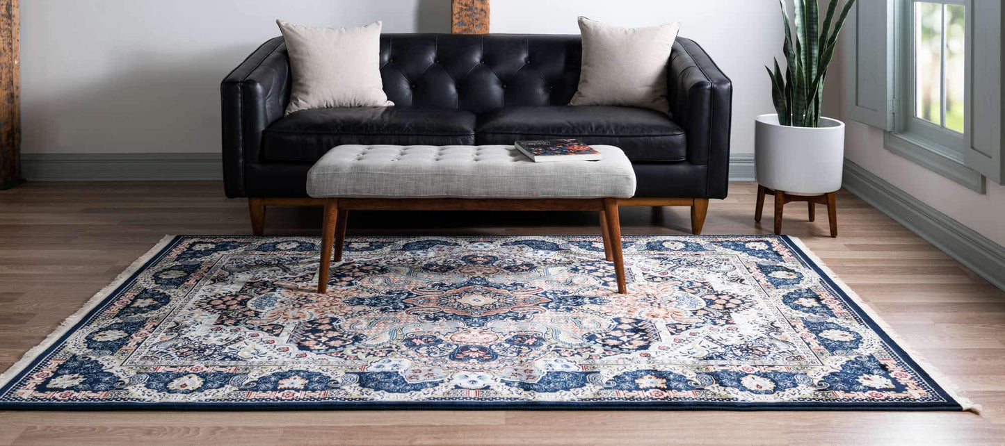 Unique Loom Narenj Collection Classic Traditional Medallion Textured Design Area Rug, 8 x 10 ft, Navy Blue/Tan