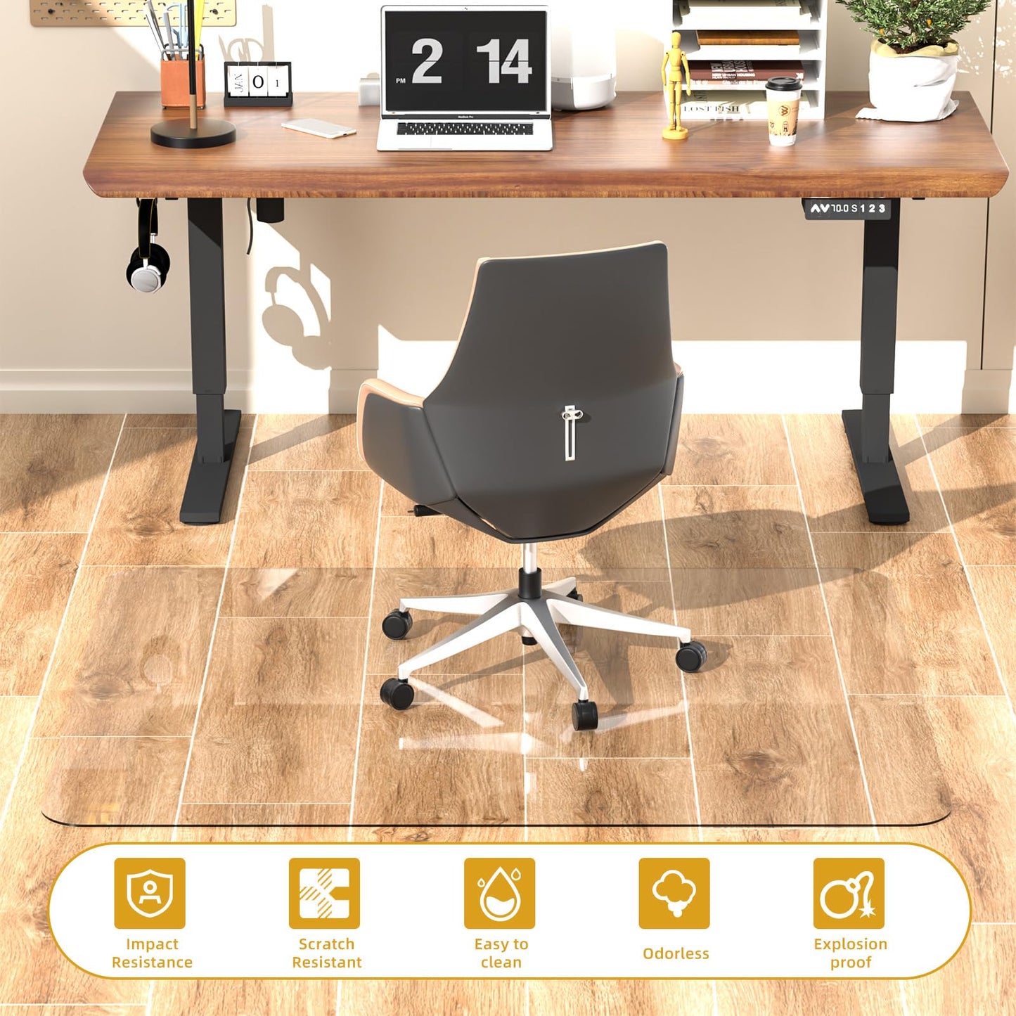 Tcyzest Glass Chair Mat Heavy 1/5" Thick Premium Tempered Glass Duty Hard Glass Chair Mats -for Office Chair on Carpet or Hard Floor with 4 Anti-Slip Pads 48" x 36"