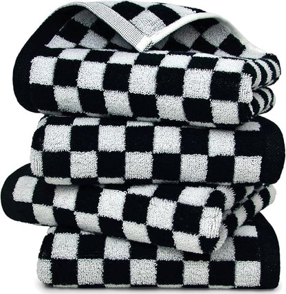 Jacquotha Black and White Hand Towels 4 Pack, Cotton Decorative Bathroom Hand