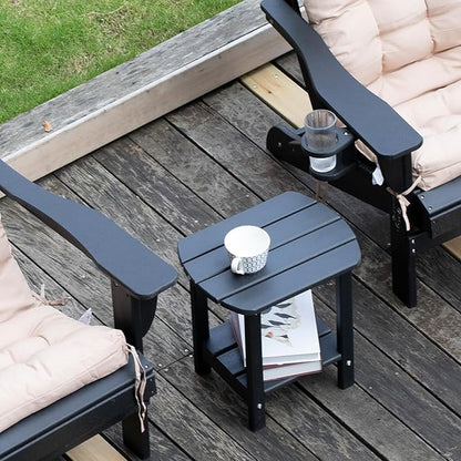 nalone Adirondack Side Table 16.5" Outdoor Side Table HDPE Plastic Double Adirondack End Table Small Table for Patio (Black)