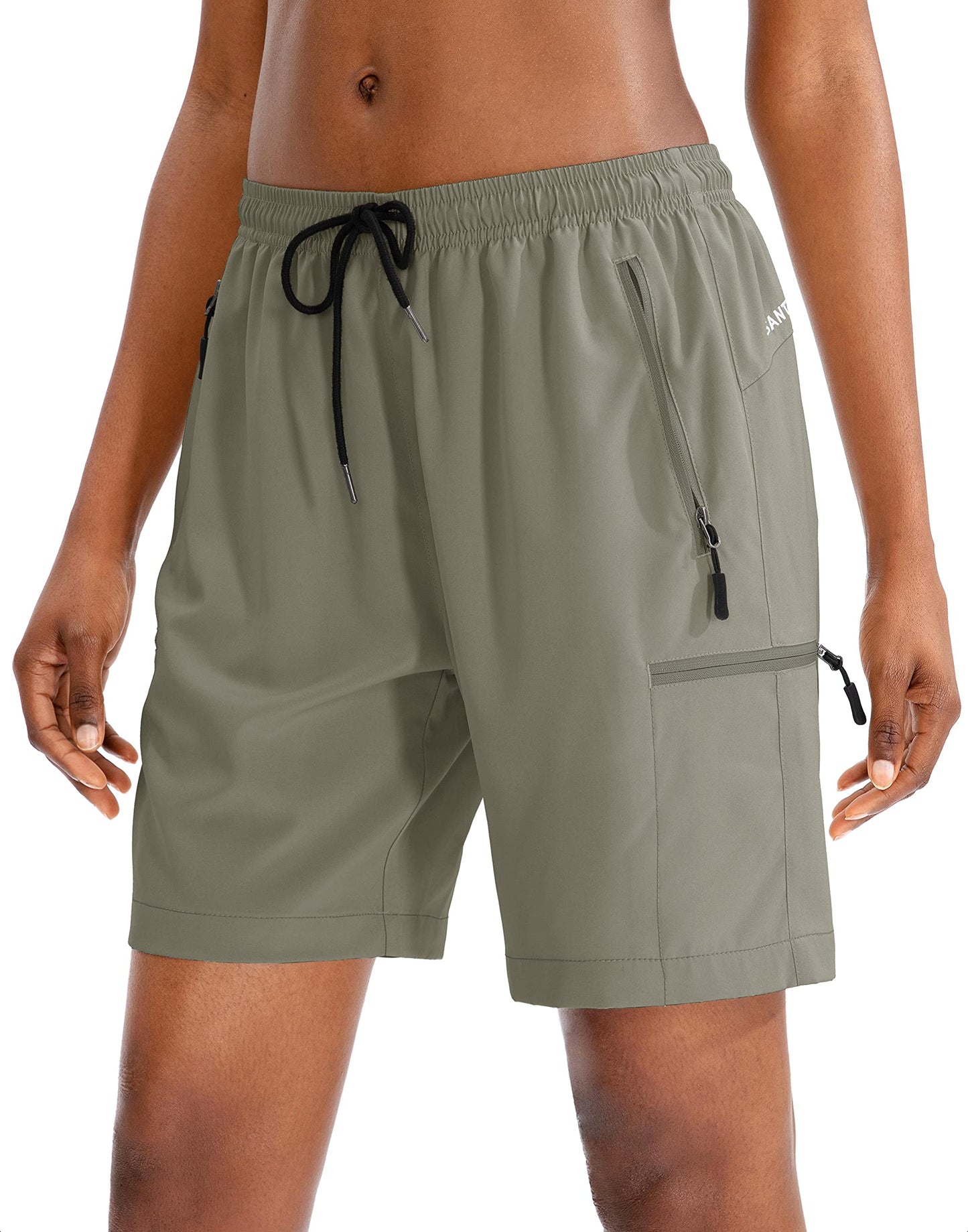 SANTINY Women's 5''/ 7''/9'' Hiking Cargo Shorts Quick Dry Lightweight Summer Shorts for Women Athletic Golf Zipper Pockets(Silver Sage_L)