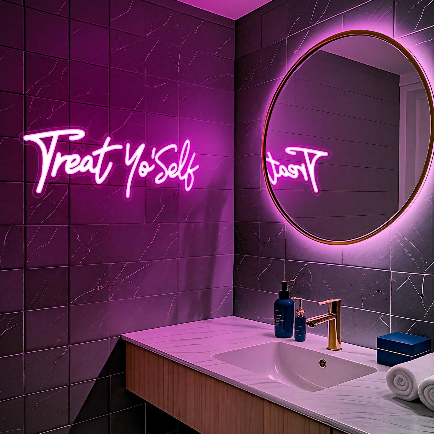 Kavaas Treat Yourself Neon Sign 16.5" x 5.7", Pink LED Light Up Signs for Wall Decor | Treat Yo Self Neon Sign for Girls Bedroom, Bar, Office, Dorms