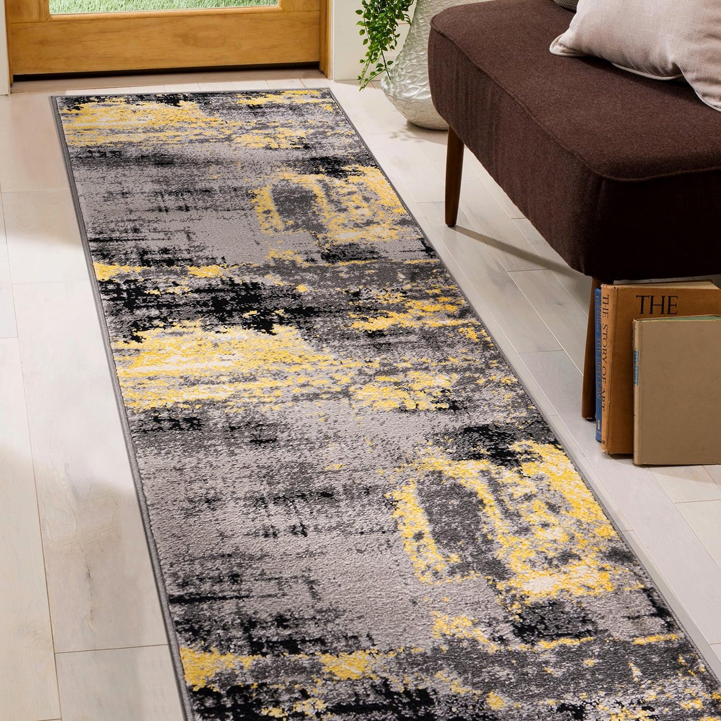 Rugshop Modern Abstract Design Non Shedding Soft Ideal for Living Room,Bedroom,Kitchen Runner Rug 2' x 7' Yellow
