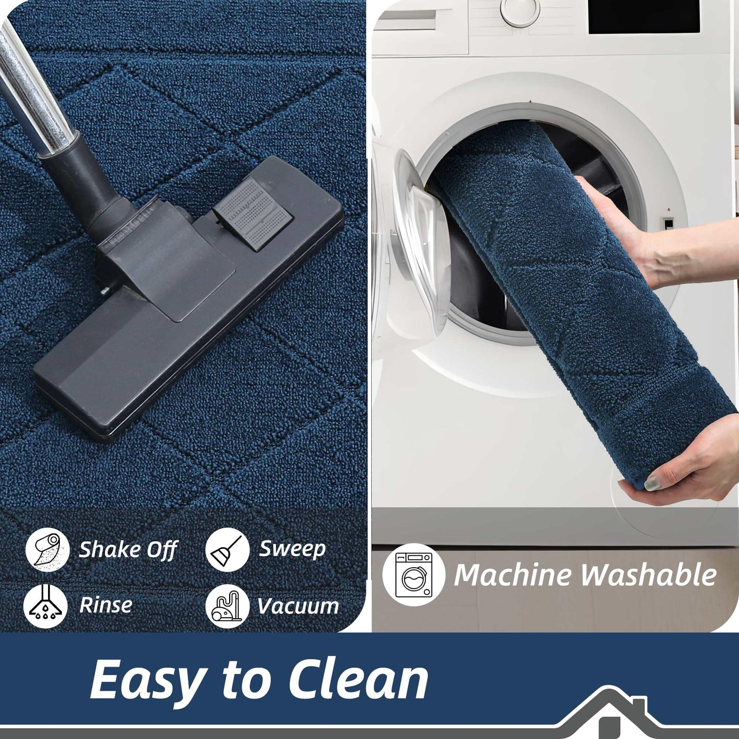 BEQHAUSE Dirt Trapper Door Mat 24" x 60", Doormat Non-Slip Entryway Rugs Washable, Dog Door Mat Stain Resistant and Absorbent Welcome Floor Mat for Front Back Door, Mud Wet Shoes & Paws, Navy Blue