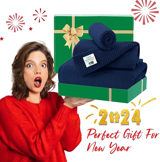 Blue Towels Set for Bathroom, Luxury 3 Piece Gift set, 100% Cotton | Quick Dry