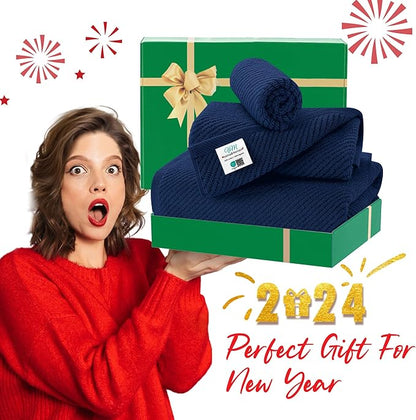 Blue Towels Set for Bathroom, Luxury 3 Piece Gift set, 100% Cotton | Quick Dry