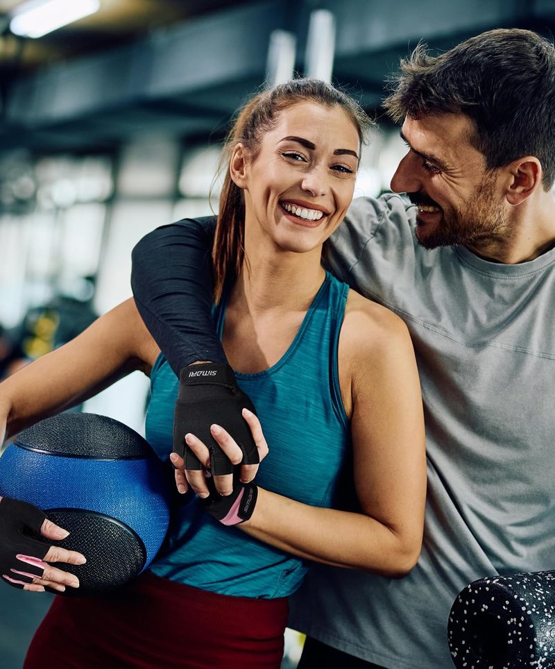 Breathable Workout Gloves for Men & Women - Padded Grip, Full Palm Protection | Black & Pink