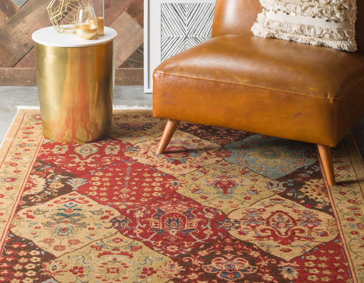 Unique Loom Edinburgh Collection Area Rug - Tulip (5' 1" x 8' Rectangle Tan/Red)