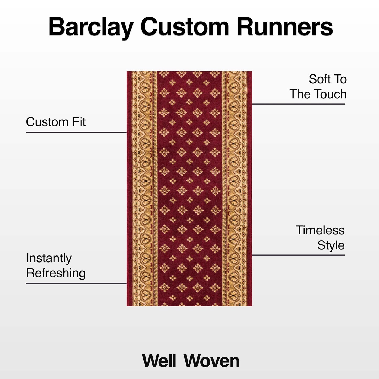 Well Woven Custom Size Hallway Stair Runner - Choose Your Custom Length - Noble Palace Red French European Traditional 27 Inch Wide x 11 Feet Long Runner (27" x 11') Floral Border Carpet