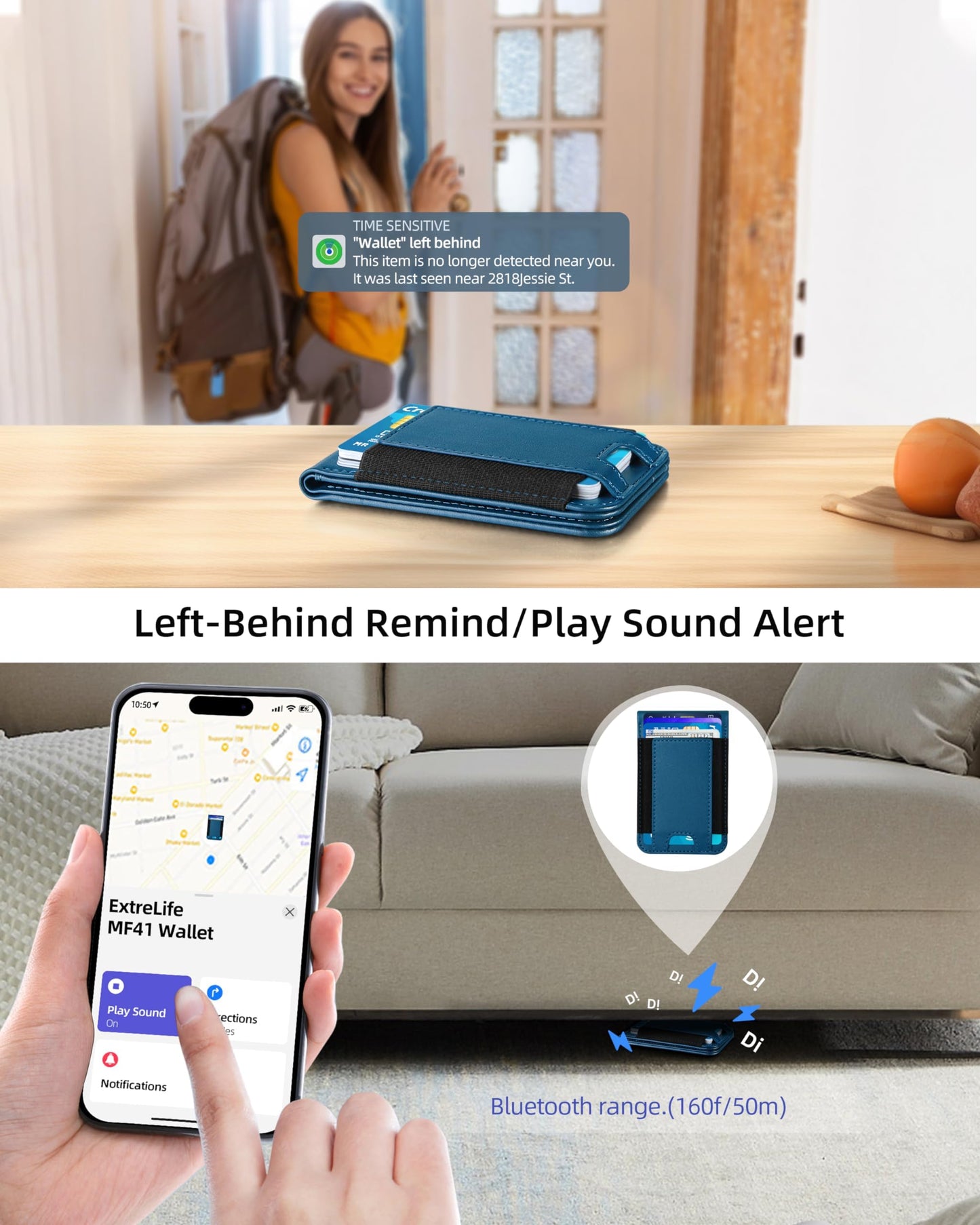 ExtreLife MagSafe Wallet, Work with Apple Find My, Magnetic Phone Wallet Stand for iPhone 17/16/15/14/13/12 Series, 8 Card Holder, RFID Blocking, Rechargeable, Blue